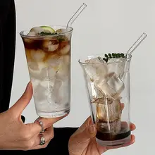 夏用シンプルデザインのガラスカップ【大容量・冷たい飲み物用・アイスコーヒー・フルーツティー】