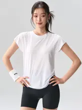 女性用スポーツショートスリーブTシャツ【ゆったりフィット・速乾性・フィットネス・ランニング・ヨガ用】