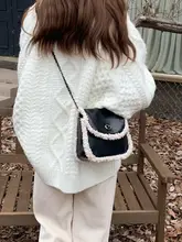 秋冬用ファッションチェーンショルダーバッグ【ラムウール・ハーフサークルデザイン・トレンドスタイル】