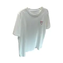 ハート刺繍付き レディースTシャツ【シンプル・綿・ワイドフィット・丸首・短袖・夏用】