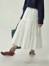 フレンチスタイルの白いレース飾りがかわいい半身丈スカート【春夏用・Aライン・ケーキスカート】