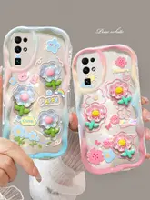 水色の立体花デザインのスマートフォンケース【ソフトシリコン・防摔機能・華やか】（セットアップ対応）