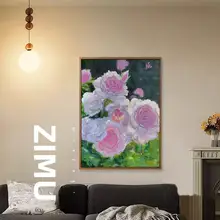 復古フラワーアートの手描き油絵【リビング・寝室用】
