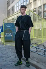 GAOSTUDIOS ブラック 短丈 メンズ Tシャツ【厚手・ルーズフィット・五分袖・レトロスタイル】