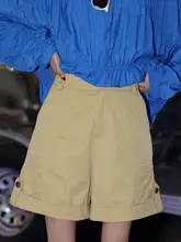 春季用 ベージュ 高腰カジュアルショートパンツ