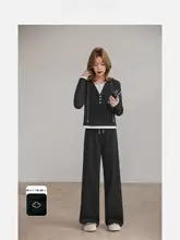 スポーツファッショントップスとワイドパンツ【秋用・女性・小柄対応・ショート丈】（セットアップ対応）