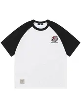 刺繍入り半袖Tシャツ【アメリカンカジュアル・ルーズフィット・ラグランスリーブ・カラーブロック】