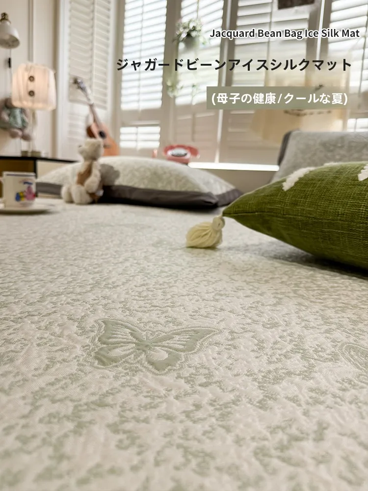 夏用涼感緑色提花クールマット：高コスパな冷房対応の折りたたみ式涼席套件