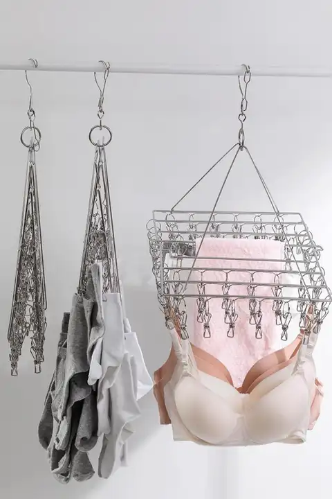 ステンレス製多機能衣類ハンガー【靴下・内衣用・防風設計】