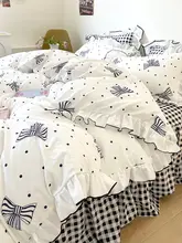 プリンセススタイルのコットン製ベッドリネン4点セット【ウォッシャブル・スカートヘム・全棉】