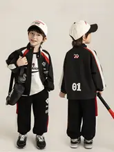 男の子用春季ストリートスタイルアウター【バイクジャケット・カートゥーンTシャツ・九分丈パンツ】（セットアップ対応）
