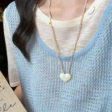 カラフルな星球デザインのハート織りネックレス【夏用・ロングタイプ・スウェットに最適】