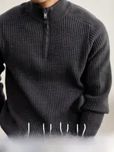 セーター メンズ ハーフジップ スタンドカラー ワッフル編み 厚手 ルーズ 秋冬「LUUD」