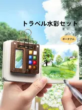 子供用水彩画セット【無毒・胡桃木彩色ボックス・持ち運びに便利・小型画板・絵本付き】（セットアップ対応）