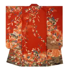 レトロ振袖着物【赤い蝶柄・改良デザイン・女性用・フォト撮影向け】
