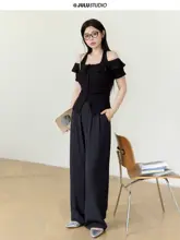 ジャズスタイル ブラック トップス【直角肩・ワンショルダー・大きいサイズ・着やせ効果】（セットアップ対応）