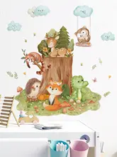 防水仕様のカートゥーン動物ウォールステッカー【狐と小鹿・自粘着・教室デコレーション】