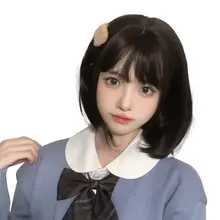 自然なボブスタイルのウィッグ【黒茶色・前髪あり・学生向け】