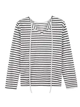 カラー切替ストライプ長袖Tシャツ【ゆったりシルエット・襟付き・防晒機能・女性用】
