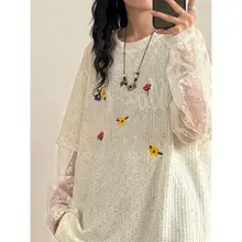 刺繍レースパネルの長袖UVカットカーディガン【アメリカンビンテージスタイル】