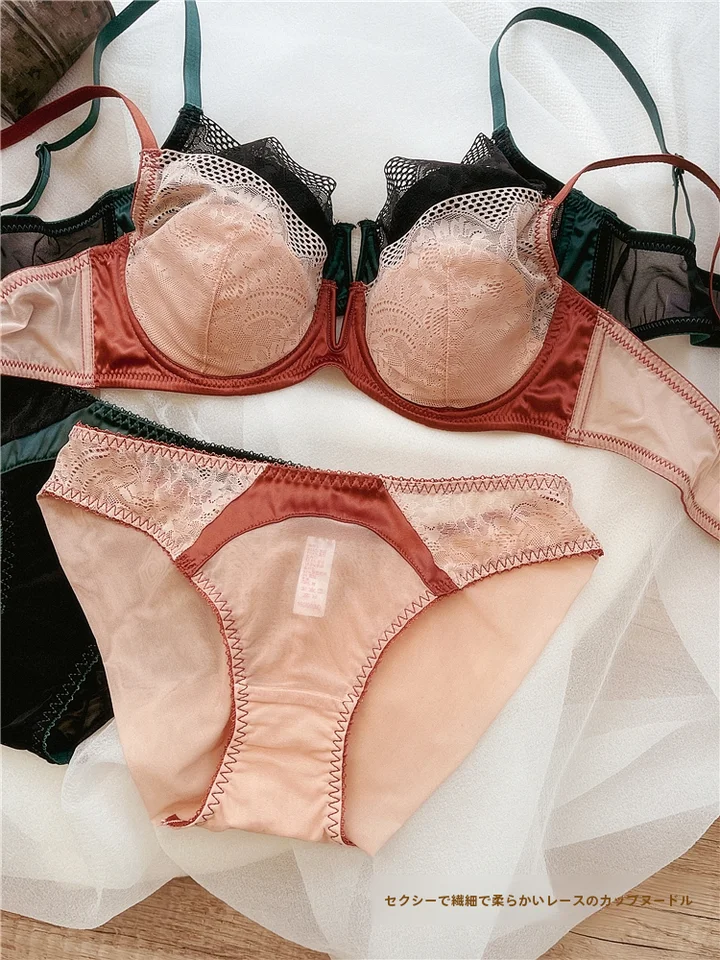 セクシーなレース薄手コットンブラセット【ソフトワイヤー・大きいサイズ・通気性抜群・柔らかい】