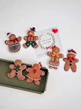 クリスマスジンジャーブレッドマン マグネット【手描きの飾り・冷蔵庫用・季節のデコレーション・カード付き】