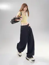 アメリカンビンテージスタイルのデコンストラクションデニムパンツ【ワイドレッグ・高街風・緩めシルエット】（セットアップ対応）