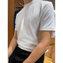 夏用 メンズ 半高ネック コットン Tシャツ【フィット・シンプル・カジュアル】