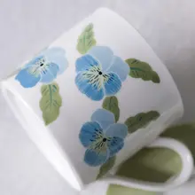 三色堇デザインのマグカップ＆ソーサーセット【景徳鎮製・手描き陶器・ギフトに最適】