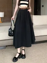 カキ色プリーツハイウエストミモレ丈スカート【女性用・ Aライン・大きなフレア】