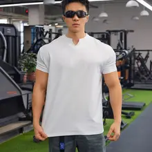 メンズ短袖VネックTシャツ【トレーニング・純色・コットン素材・アメリカンスタイル】