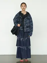 竹の模様が特徴的なデニムジャケット【ショート丈・フリル付き】