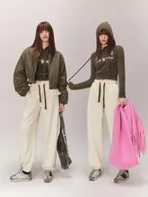 リボン刺繍入り カジュアルパンツ【ウエストゴム・ドローストリング・束脚デザイン】（セットアップ対応）