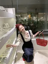 春先にぴったり！韓国風レトロスタイルのサロペットスカート【ゆったり・ノースリーブ】