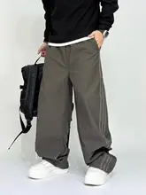 アメリカ風デザインのストレートワイドパンツ【ストライプ・お洒落なカジュアルスタイル】