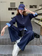 深青色 カジュアルスポーツパーカー【秋用・学院風・広めのパンツ・極上の柔らかさ】（セットアップ対応）