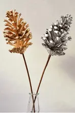 プラスチック製 松の実デザイン ゴールドクリスマス装飾【シルバーの挿し木・手作りDIY材料】