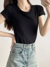 胸パッド付き伸縮性ラウンドネック短袖Tシャツ【レディース・夏用・薄手・コットン・ホワイト】