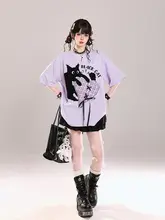 かわいいカートゥーンプリントの夏用半袖Tシャツ【ルーズフィット・デザイン性抜群】