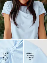 夏用女性用短袖Tシャツ【吸湿速乾・クール感・スリムフィット・フロントプリーツ】