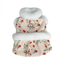 ペット用 秋冬新作 裏起毛 花柄 ボーダー ワンピース【犬・猫用・ハーネス付き・お正月用】