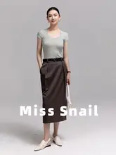 Miss Snai Uネック短袖ニットTシャツ【女性用・ストレッチ・羊毛素材・通勤向け】