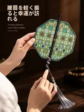 南京雲錦研究所 便携式手巻き扇子【古風デザイン・長柄・ギフトボックス付き】