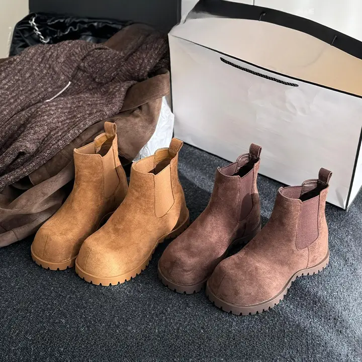 チェルシーブーツ レディース 牛革 ストレッチ 厚底 シークレットヒール ヴィンテージ トラッド 編み上げ ストレート 秋 冬