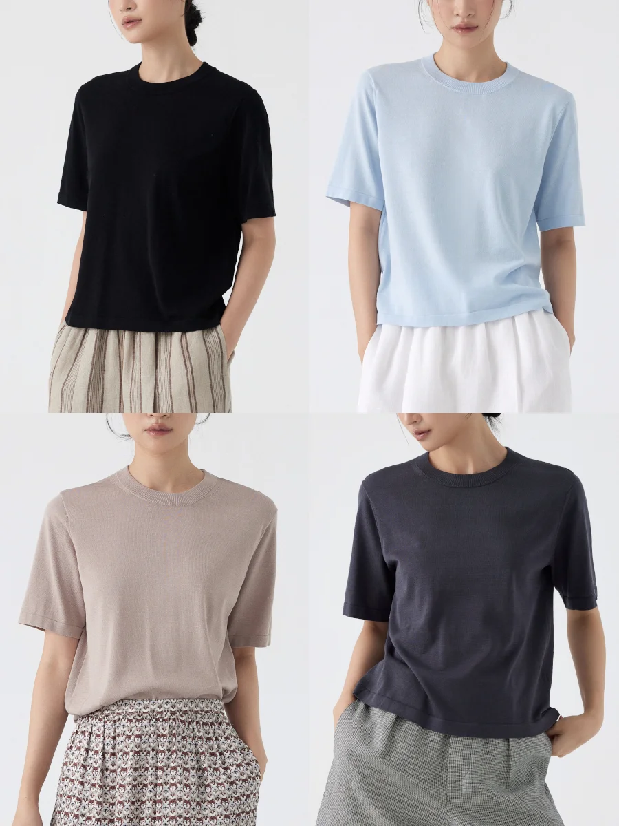 極上の柔らかさのフィット半袖Tシャツ【シルクコットン・夏用・ニット素材】 ベージュ