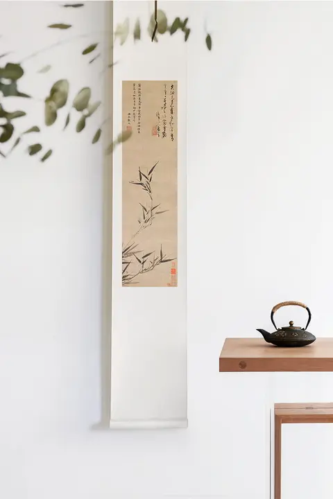 竹子デザインの現代的な掛け軸【縦長・高級感ある装飾画】