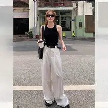 高腰ホワイトワイドレッグパンツ【夏季用・フィット・ロング丈】