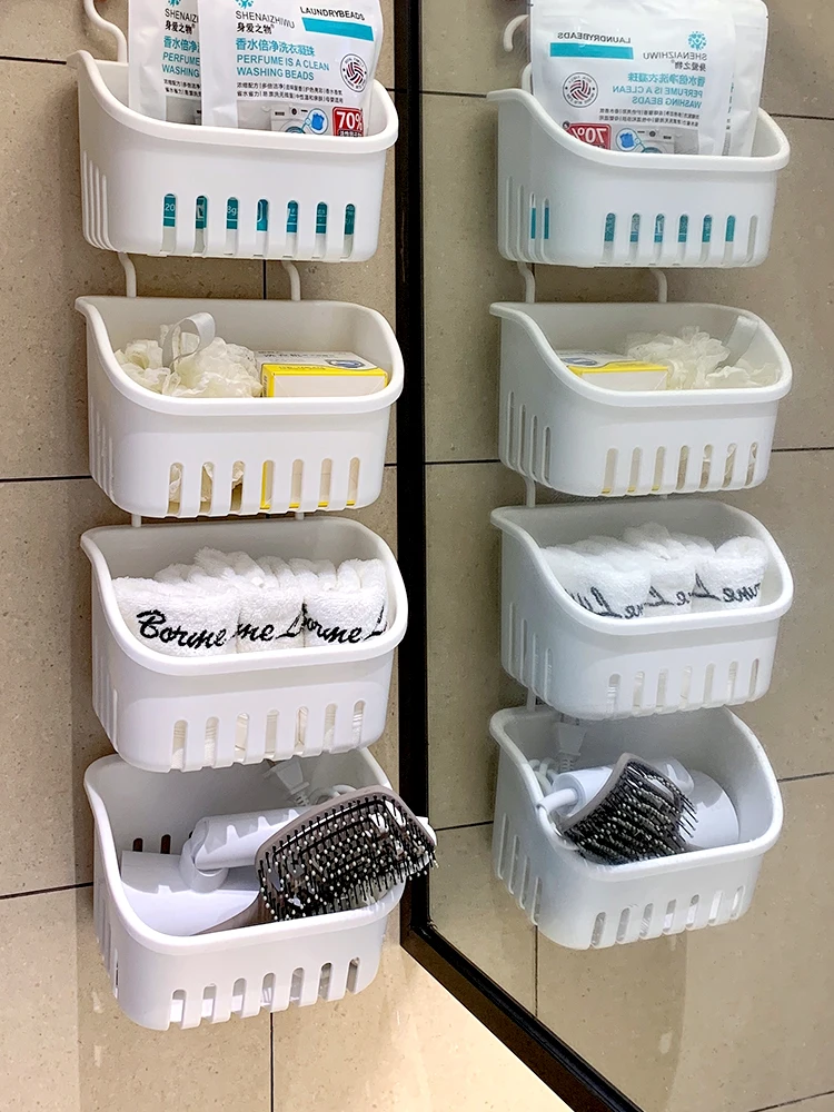 壁掛け洗面器収納バスケット：水切り機能付きの浴室収納で効率を最大化