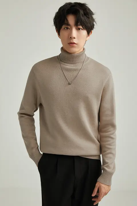 高級感あるタートルネックニットセーター【秋冬用・メンズ・ルーズフィット】（セットアップ対応）
