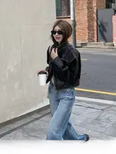 水洗いブルージーンズ【秋用・レトロ・ルーズフィット・ストレートレッグ・ロングパンツ】
